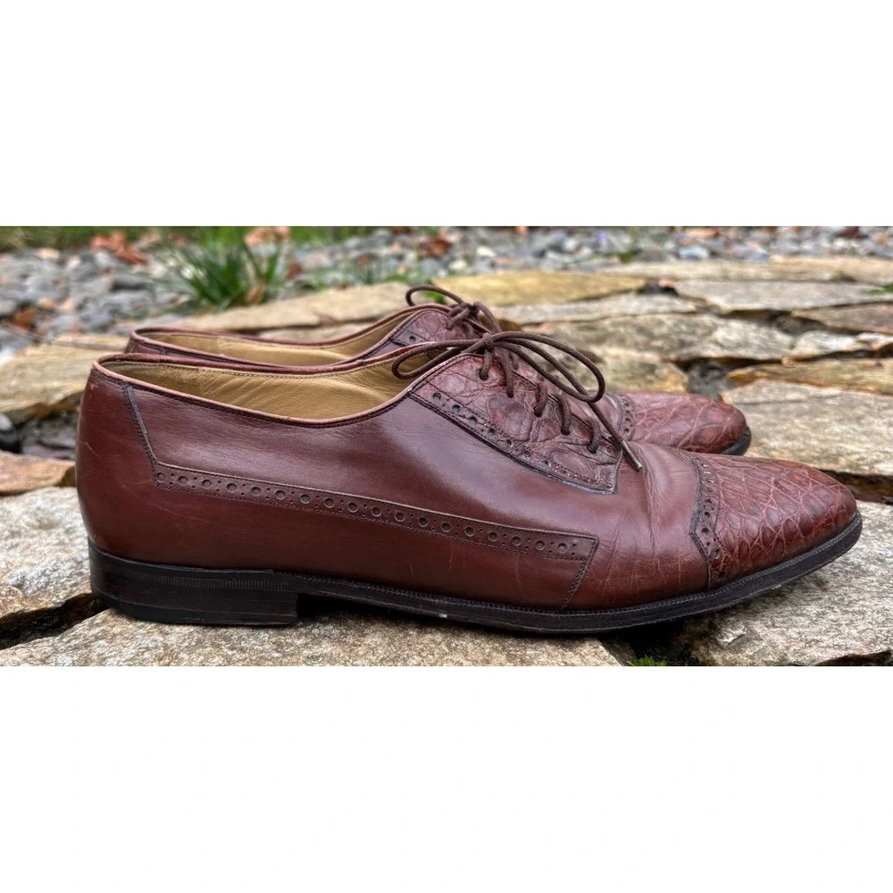 Mezlan Shoes Mens Size 10 Genuine Exotic Crocodile Leather Cap Toe Oxford